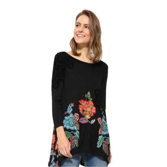 Desigual Black Floral Top | Size L - Picture 6 of 7
